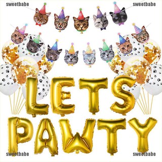 【STBB】Pet Dog Birthday Party Supplies Lets Pawty Print Balloons Banner Paw Print