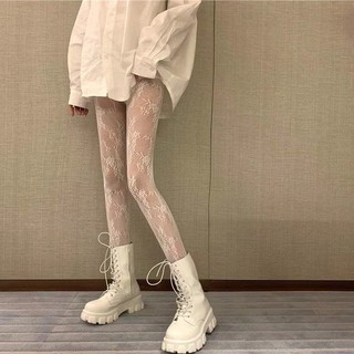 Hollow lace mesh stockings bottoming pantyhose retro flower cane white black stockings women