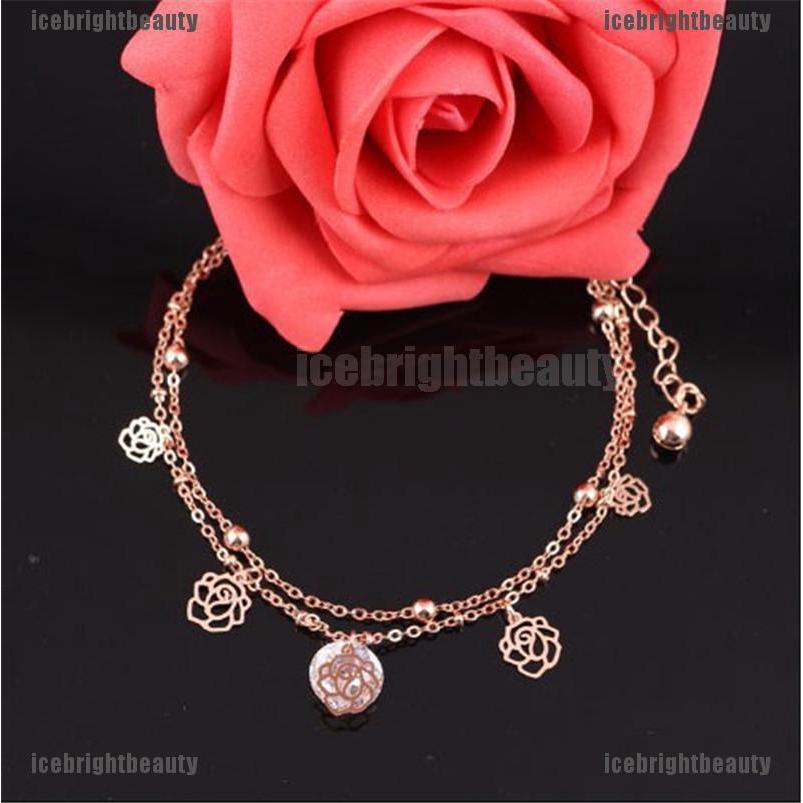 Women Pretty Gold Plated Anklets Flower Carving Hollow Ankle Bracelet Foot Chain