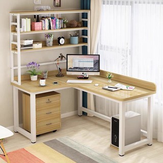 ✓✔Corner desktop computer desk Simple desk bookcase combination study room L-shaped desk home student corner writing des