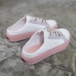 No heel lazy shoe woman 2019 Summer New Korean version Ulzzang Canvas shoes flat Bottom small white half slippers