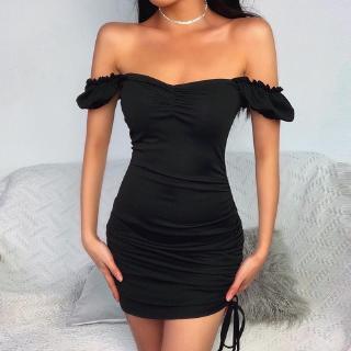 💕KEAIA💕Women Petal Sleeve Off Shoulder Sexy Backless Slim Pleated Dress