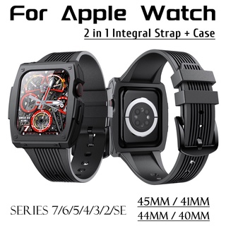 2 in 1 Strap + Case for Apple Watch Series 7 6 5 4 3 2 SE Band 45mm 41mm 44mm 40mm 42mm 38mm for T500 X7 T5 T55 FT50 w26 w46 w56 smartwatch