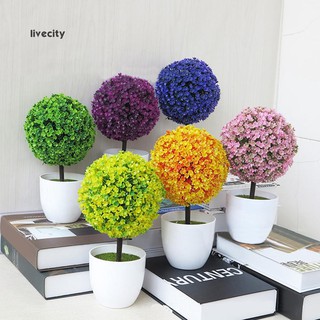 LiveCity Artificial Potted Ornament Topiary Ball Shape Bonsai Fake Plant Home Decoration