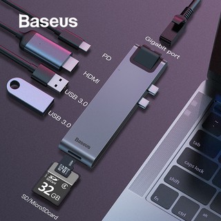 Baseus Dual Type-C 7in1 USB 3.0 Type C HUB HDMI RJ45 Adapter for MacBook Pro