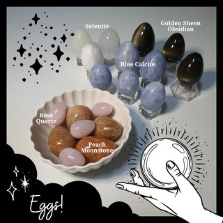 Natural Crystal Eggs - Rose Quartz, Selenite, Blue Calcite, Peach Moonstone, Golden Sheen Obsidian
