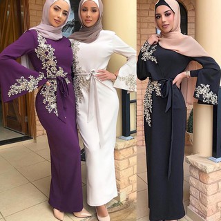 Elegant Muslim Jubah slim Embroidery Abaya women's raya O-neck dresses 2021 formal long sleeve jubahFull Dress Vestidos (1)