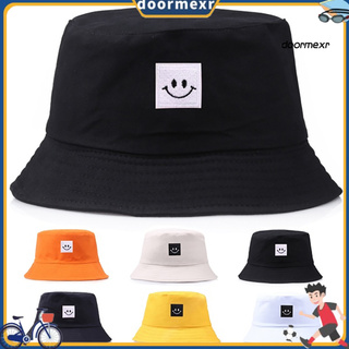 DRMR_Smiley Face Patch Solid Color Folding Fisherman Hat Outdoor Men Women Bucket Cap