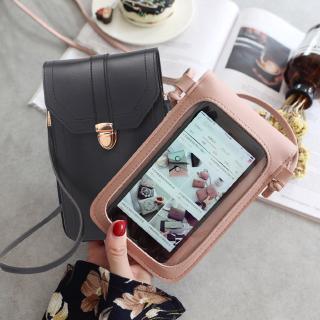 Can Touch Cell Phone Screen Designed Bag / Smartphone Shoulder Bag With Back Side is Clear / Mobile Phone Touchable Crossbody Bag / PU Leather Crossbody Bag / Fashion Women Bag