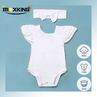Newborn Baby Pure White / Black Casual Clothes Baby Gril Summer Suit With Headdress Rompers For Baby Girls