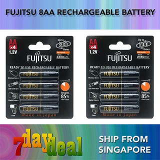 Made in Japan 2 packs Fujitsu 4 AA (8 Pieces) (2450 mAh) Rechargeable Battery