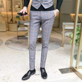 MEWANT Casual Pants Dress Men England Style Plaid Slim Formal Suit Wedding Bestmen Straight Business Office 14 Colors Birthday Gift