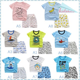 2Pcs Summer Cute Baby Boys Girls Cotton Set Cartoon Top+Shorts 0-3T