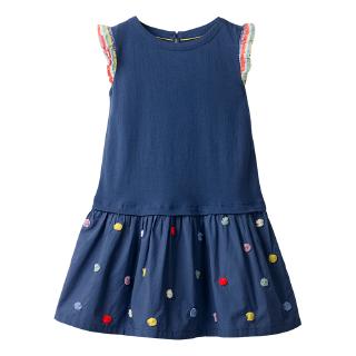 Girl's Lovely Dark Bule Dress Summer Cotton Kids Dress Children's Clothing
