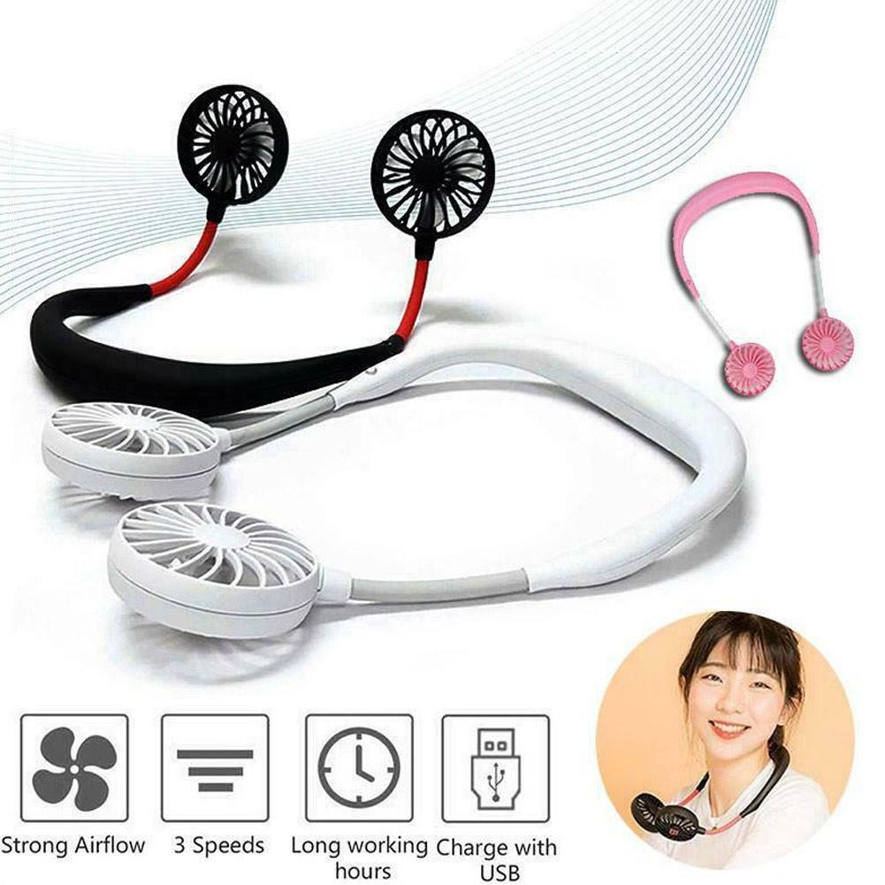 Small Neck Band Portable Mini Air Fan With Dual Fan USB rechargeable