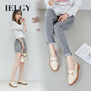 IELGY British small leather shoes women's College style round head thick heel large women's shoes