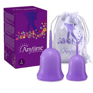 Anytime Menstrual Cups Set of 2 with Carry Bags- Feminine Hygiene Protection- Small & Large (Purple)