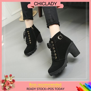 Women Shoes Ankle Boots High Top Heel Lace Up Suede Shoes