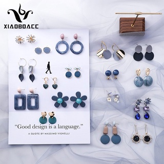 XiaoboACC Korean Fashion Geometric Blue Earings Acrylic Petals Hoop Earrings Flower Stud Earring