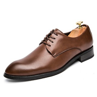 Men's Business Patent Leather Shoes Dress Pointed Lace-up Shoes Brown