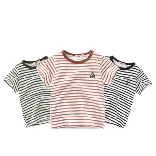 Pure cotton children boys girls baby Summer Black Green stripe pattern loose Short Sleeve T-Shirt Top kids clothes