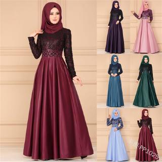 Women Muslim Jubah Lace Abaya Long Dress Muslimah Maxi Dresses