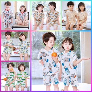 ❤3~8Y❤ fashion Kids Pajamas Set Short Sleeve T-shirt with Short Pant Suit Summer Pyjamas Nightwear Boys Girls Sleepwear