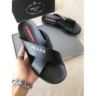 Pra da Men's Slippers High Quality Flat Sandals and Slippers Size 38-44