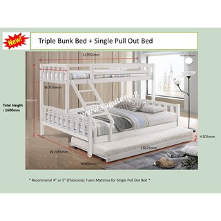 [KAGUTEN] Wooden Triple Bunk Bed / Space Saving Bed / Upper : Single, Lower : Queen | FREE DELIVERY & INSTALLATION (1)