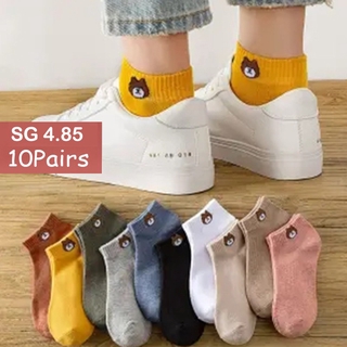 Bear Socks【RM 4.85 =10 pairs】Soft Cute Bear Sport Soft Breathable Ankle Pure color