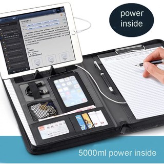 A4 Multi-function Business Office Folder Leather Meeting With Charging Function Card Holder
