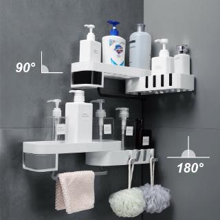 Wall Mounted Corner Shelf Bathroom Shampoo Shower Shelf Holder Kitchen Storage Rack Organizer with Towel Rack and Hook