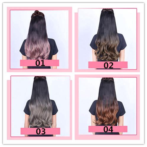 1pc Women Wavy Curly Hair Invisible Seamless Hair Extension Gradient Color wig