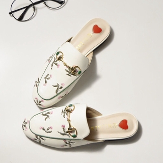 Embroidered loafers mules slip on