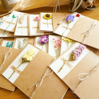 [SG SELLER] Korean Cute Simple Love Birthday Mini Small Gift Greeting Dried Flowers Customised Vintage Card