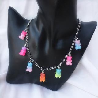 Rainbow Cute Jelly Bear Gummy Necklaces for Women Girls Cool Punk Girl Hip Hop Resin Necklace