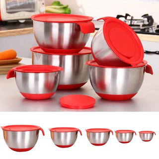 Stainless Steel Kitchen Bowl with Lid, Handle, Measurement Marks, 5 Kinds Capacity for Mixing, Salads, Baking, BBQ, Kitchen Tools