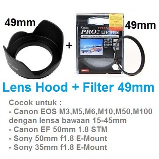 49Mm Lens Hood + Mirrorless M3 M5 M6 M10 M50 M100 Sony 50mm 35mm f1.8 18-55mm OSS