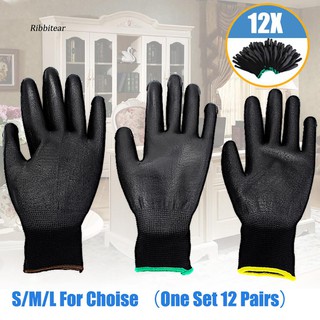 RIB_12 Pairs Nylon Knitted Faux Leather Coat Palm Protective Safety Work Gloves