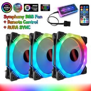 3 Pack RGB Computer Case PC Cooling Fan 120mm Symphony AURA SYNC With Remote