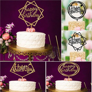 New Supplies Party Decal Love Happy Birthday Golden Cake Topper Acrylic Card