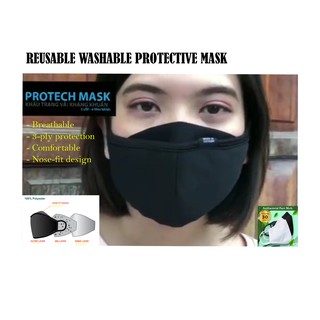 PROTECH Reusable Washable Protective Mask, 3-ply