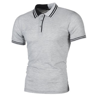 Men's Casual Summer Short Sleeve Stripe Slim Fit Lapel OL style Polo Shirts