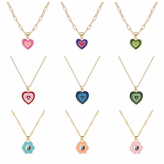Y2K Vintage Colorful Multilayered Heart Necklace For Women Girls Lovers Fashion Thin Chain Trendy Necklaces Jewelry