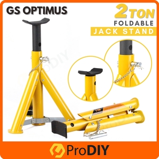 GS OPTIMUS 2 Ton Foldable Jack Stand Heavy Duty Jack Stand Yellow With Additional Safety Lock ( 1 Pair / 2Pcs )