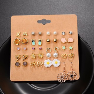 20 Pairs/Sets Trendy Mixed Stud Earrings Crystal Ear Studs Pearl Jewelry (1)