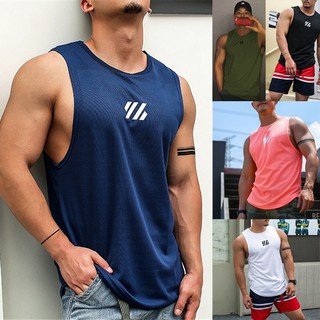 Men Singlet Men Tank Top Sleeveless Vest Singlet Elastic Sports Fitness Vest Undershirt Bodybuilding Gym Ready stock