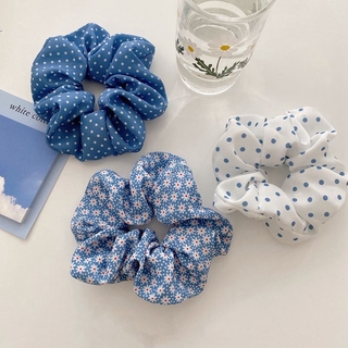 Girls Fashion Hair Ties Floral Daisy Wave Point Elastic Blue Style Hair Bands for Women Scrunchies Headband Ponytail Hair Accessories