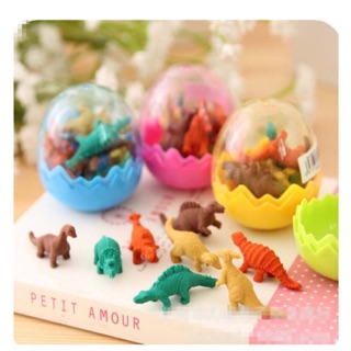 Mini Cute Dinosaur Egg Eraser Kawaii TPR Rubber Eraser For Kids Girls Gift Cartoon Supplies Stationery (7 per egg)