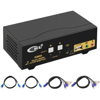 HDMI KVM Switch 2 Port Dual Monitor Extended Display, CKL USB KVM Switch HDMI 2 in 2 Out with Audio Microphone Output an